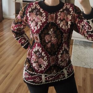 vtg 90s y2k grunge chunky knit granny goth prairie cottage boho v-day sweater